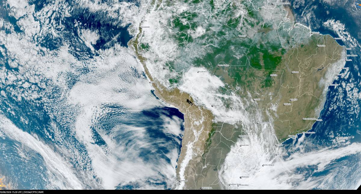GOES-16 mostra nebulosidade e mapa aponta baixa umidade em Rondônia nesta quinta-feira