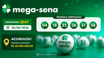 Mega-Sena 3047 acumula em R$ 58 milhões; apostas de Jaru e Vilhena levam mais de R$ 33 mil