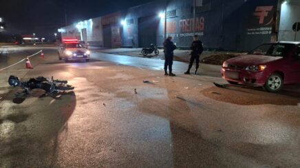 Motociclista fica ferido após colisão com carro no cruzamento do bairro Eldorado em Porto Velho