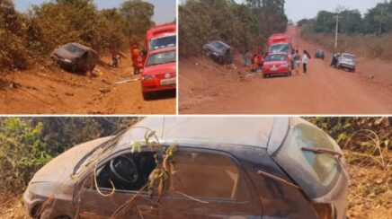 Mulher é socorrida após ser lançada para fora de carro em capotamento na zona rural