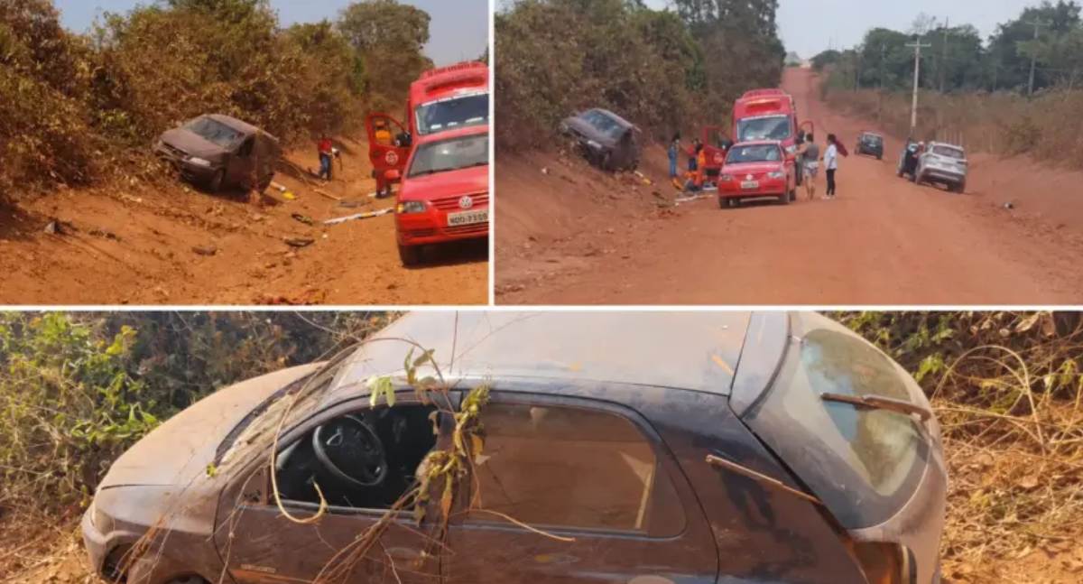 Mulher é socorrida após ser lançada para fora de carro em capotamento na zona rural