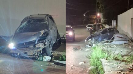 Carro capota na contramão e motorista foge no Centro de Porto Velho