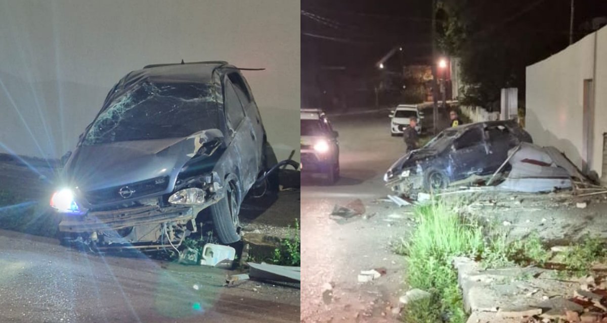 Carro capota na contramão e motorista foge no Centro de Porto Velho