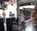 Motociclista bate em ônibus e vai parar dentro do veículo