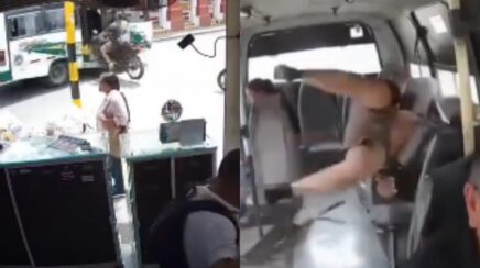 Motociclista bate em ônibus e vai parar dentro do veículo