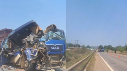 Colisão traseira entre caminhões complica trânsito na BR-364