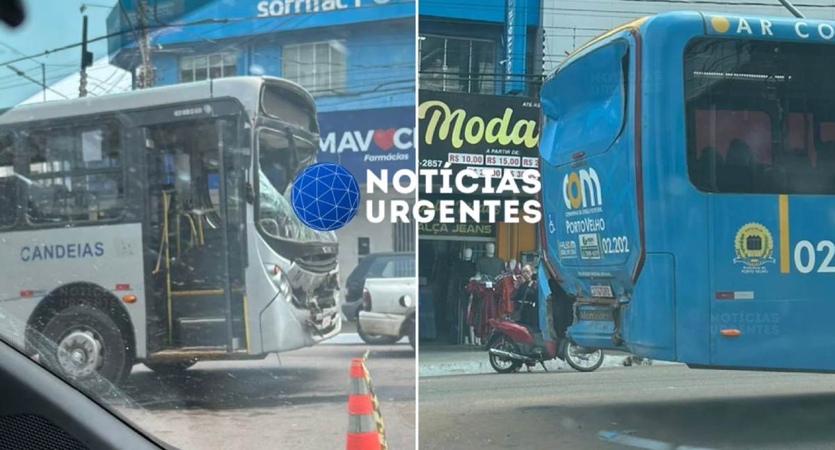 Colisão traseira entre ônibus de transporte coletivo deixa motorista ferido na região central de Porto Velho