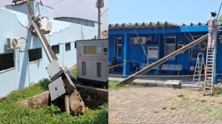 Dois postes de iluminação pública caem no terreno do Hospital Ana Adelaide em Porto Velho