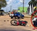 Motociclista sofre fratura exposta após colisão com carro em rotatória no centro de Rolim de Moura