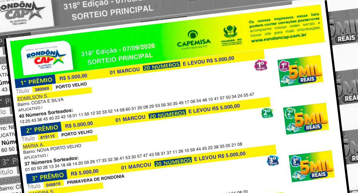 RondônCAP premia ganhadores no sorteio de 7 de setembro
