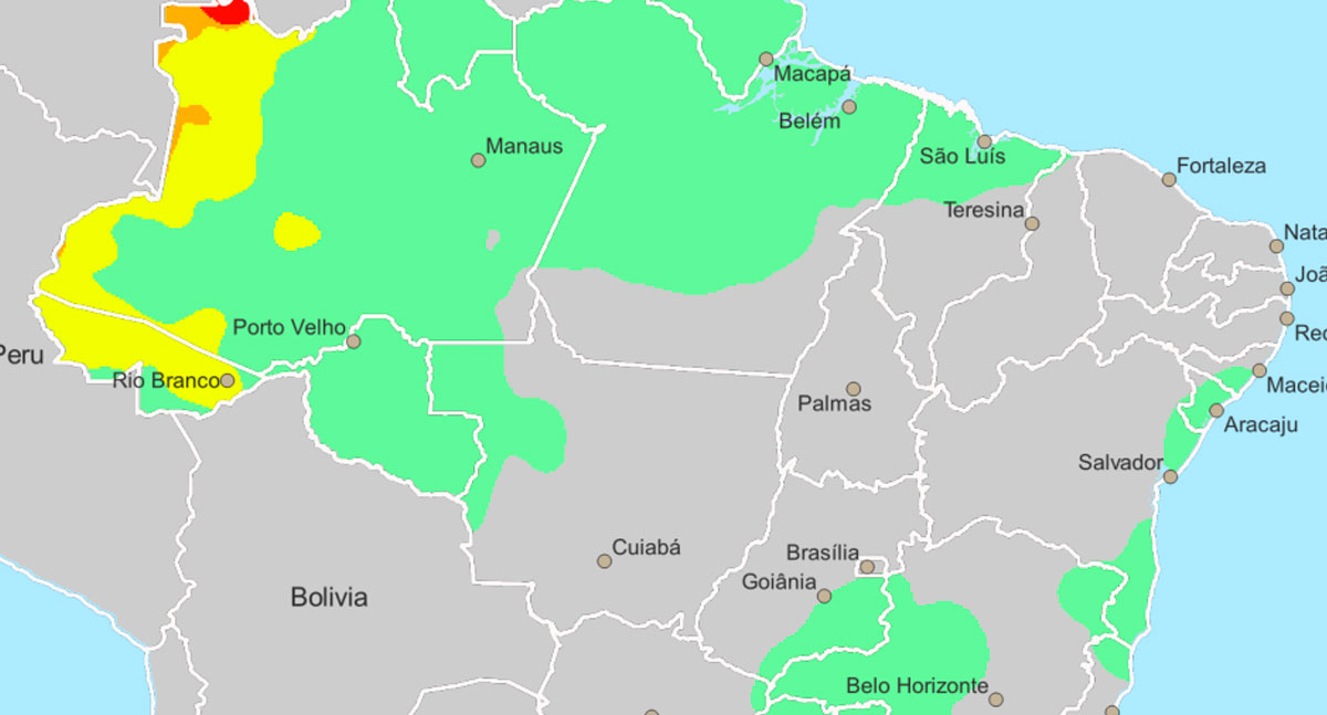 Rondônia entra em faixa de chuva intensa nas próximas 48 horas, com área de Nível 1 no oeste