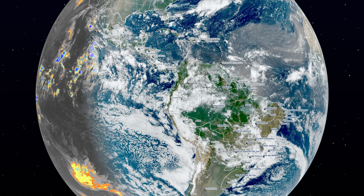 GOES-16 indica aumento de nebulosidade e possibilidade de pancadas isoladas em Rondônia