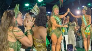 Paolla Oliveira é coroada rainha da Imperatriz e ganha beijo de Iza