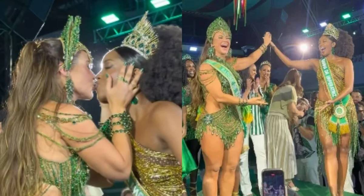 Paolla Oliveira é coroada rainha da Imperatriz e ganha beijo de Iza