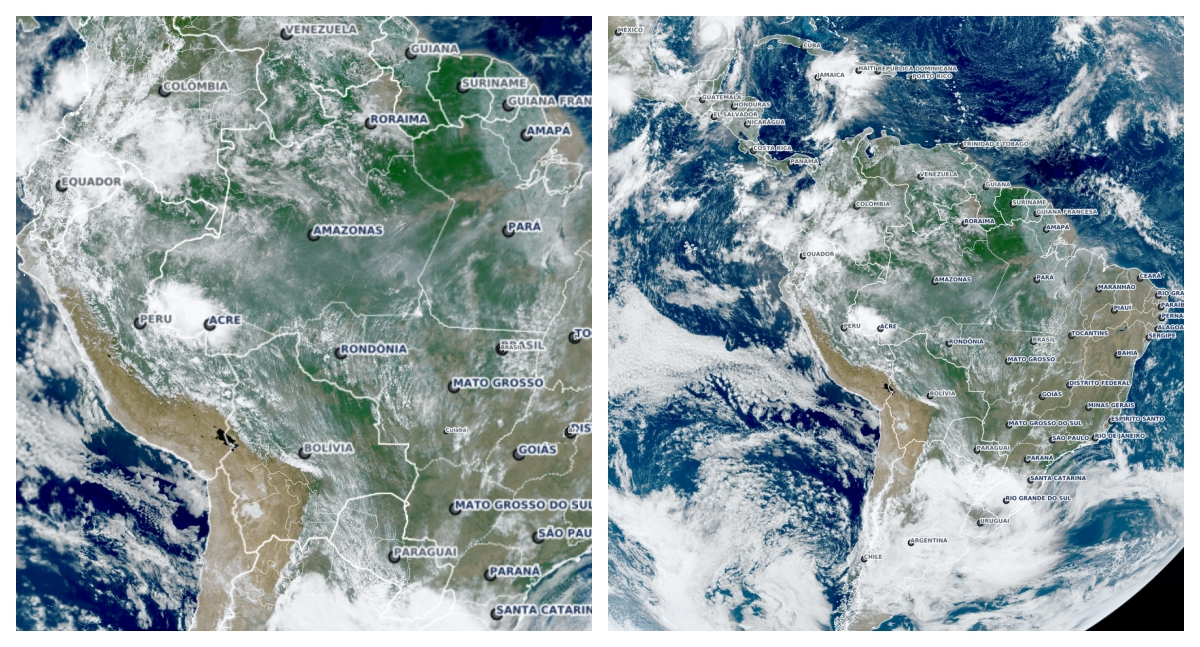 GOES-16 aponta avanço de nebulosidade e reforça alerta para chuvas em Rondônia