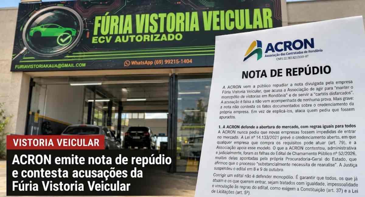 ACRON rebate acusação de monopólio e cobra apuração no Detran-RO