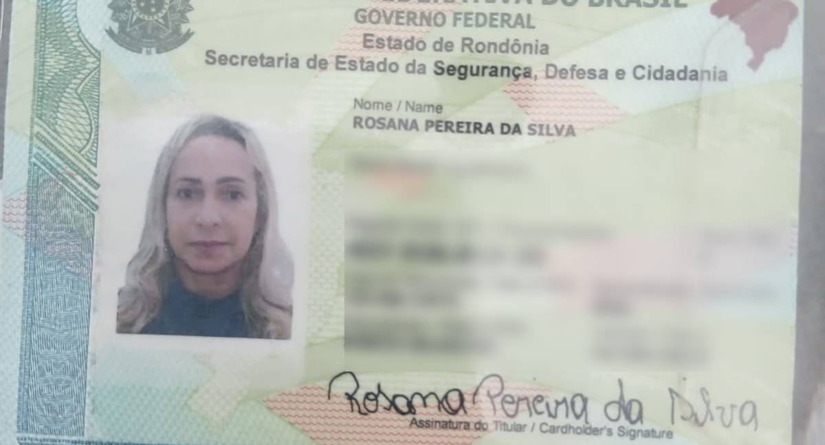 Carteira de Identidade em nome de Rosana Pereira da Silva é encontrada em Porto Velho