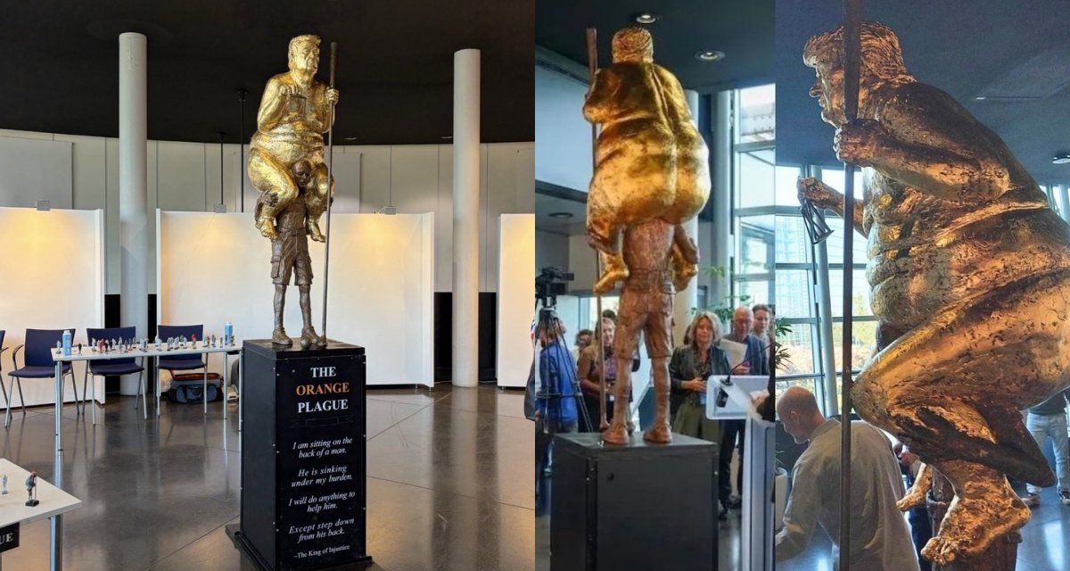 Arte ou provocação? Estátua dourada de Trump é exposta no Parlamento Europeu