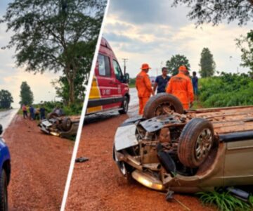 Motorista fica ferida após carro capotar na RO-010 em Rolim de Moura