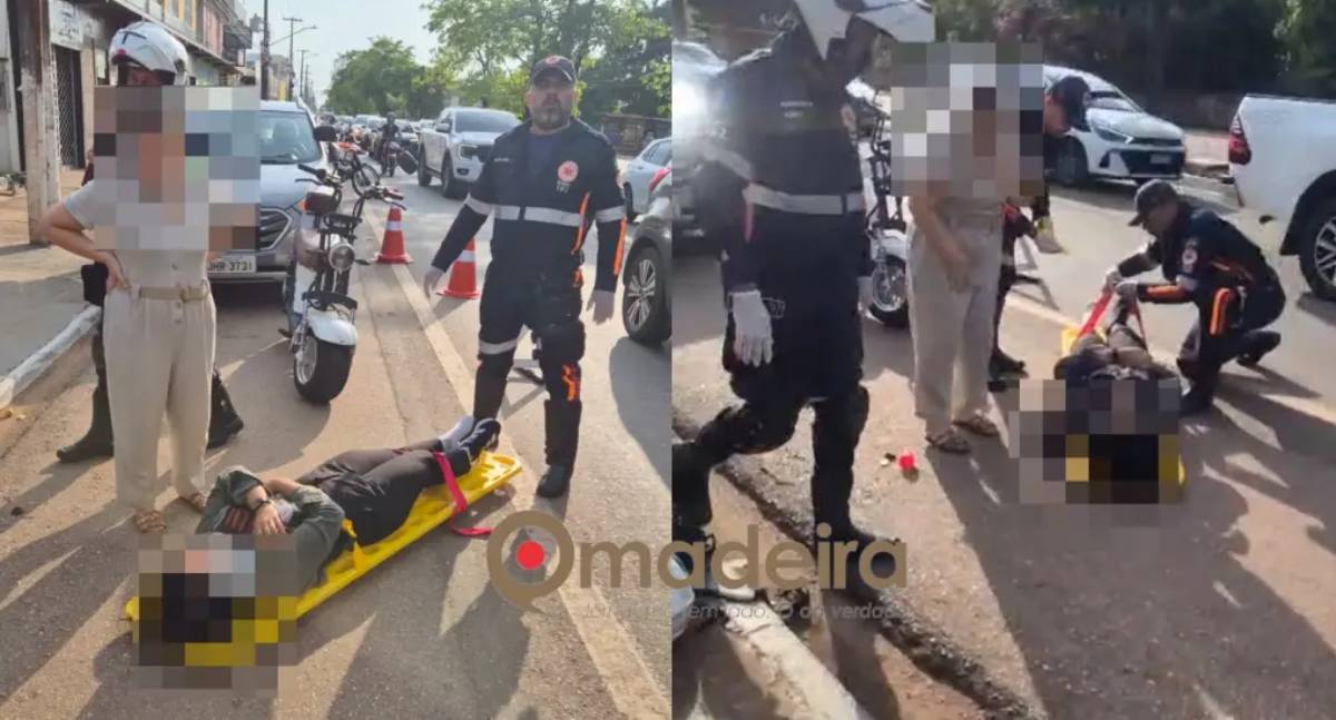 Mulher fica ferida após colisão entre moto elétrica e carro no bairro Costa e Silva em Porto Velho