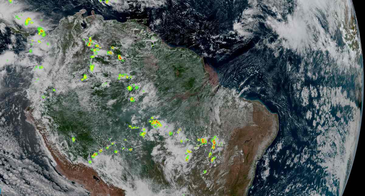 Satélite GOES-16 mostra nebulosidade sobre Rondônia e indica possibilidade de chuva com trovoadas